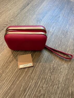 Carpisa Red Structured Wristlet Clutch Gold Tone Hardware